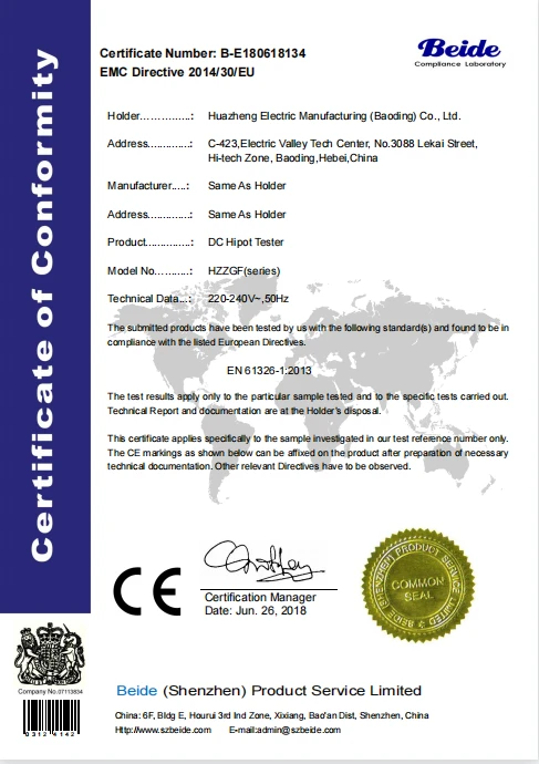 Huazheng Electric HZZGF DC Hipot Testeur Ce Certification