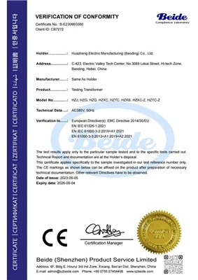 Certificat CE EMC du transformateur de test électrique HT Huazheng